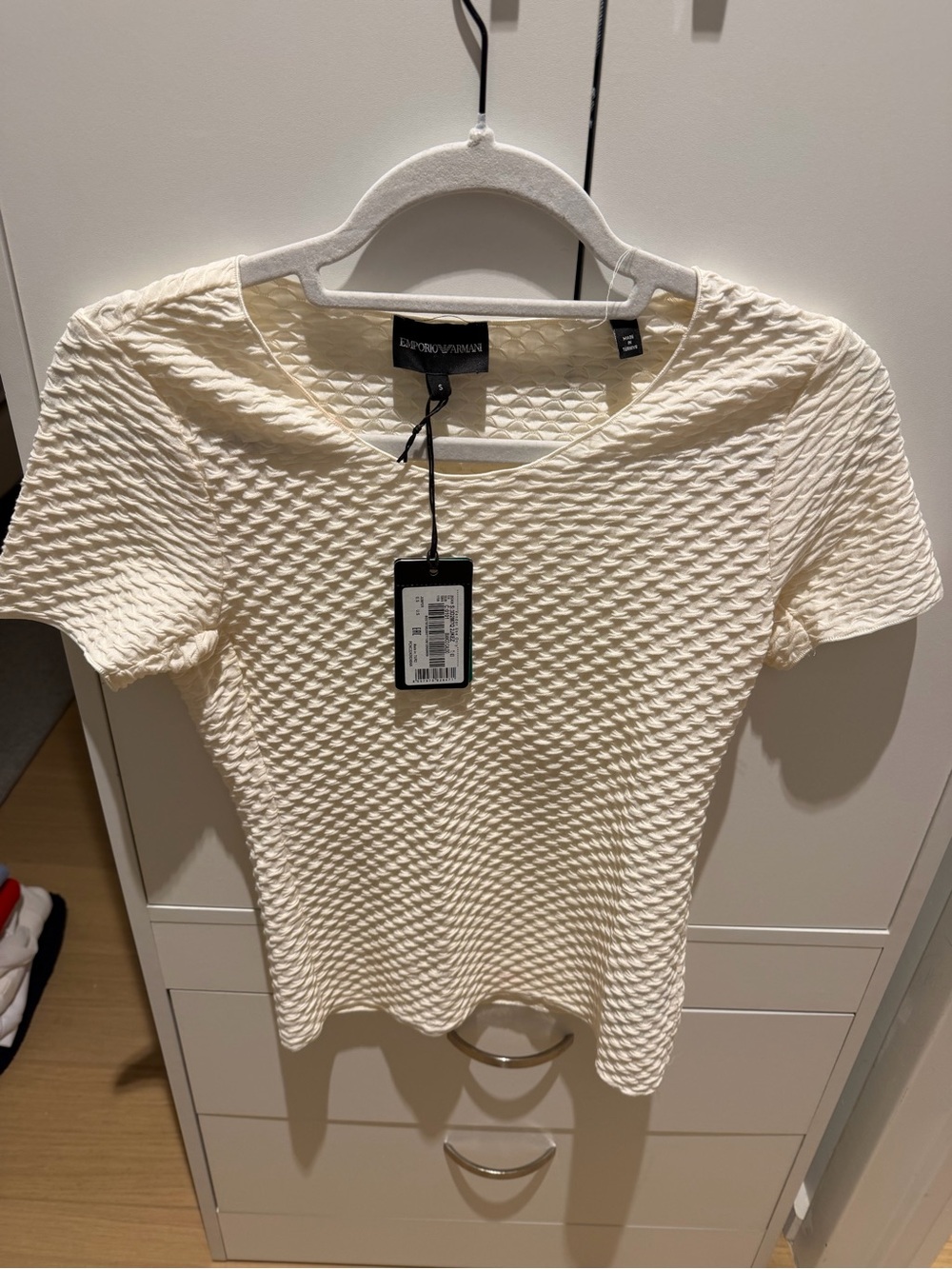 Emporio Armani Cream Textured Short Sleeve Tee